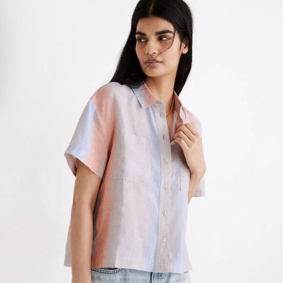 Madewell Linen Beachside Shirt in Ombré Stripe XL NWT - Picture 1 of 8